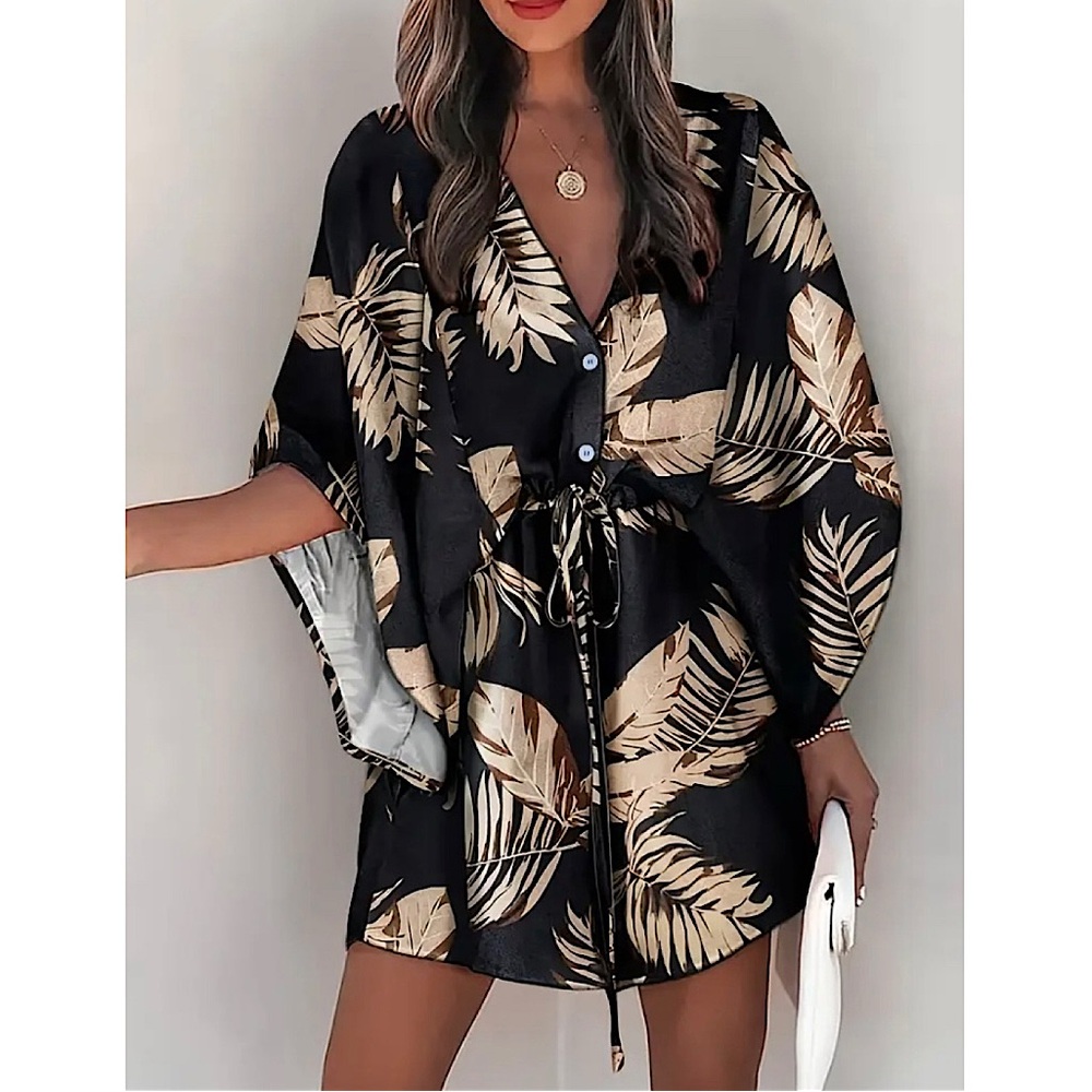 NWOT summer palm frond black and tan micro mini dress size XL new without tags